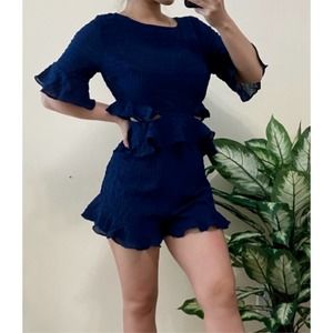 Selfie Leslie Navy Ruffle Jumpsuit